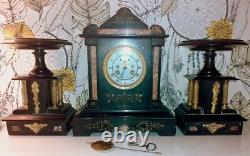 Horloge Garniture de cheminée XIX ème Napoléon III Marbre Noir