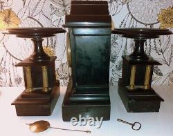 Horloge Garniture de cheminée XIX ème Napoléon III Marbre Noir