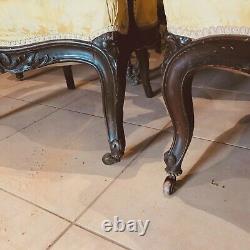 Huit fauteuils Napoléon III palissandre massif teint bois noirci. XIX siècle