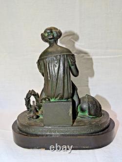-JOLI ANCIEN SUJET REGULE PATINE NOIRE NAPOLEON III XIXe SOCLE BOIS NOIRCI D