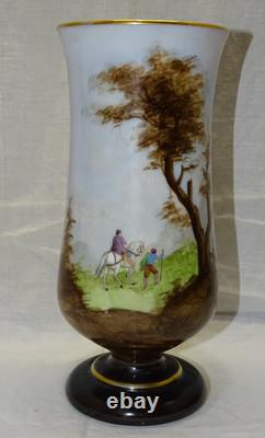-JOLI VASE NAPOLEON III OPALINE DE CRISTAL décor PEINT XIXe collection vitrine D