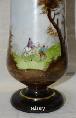 -JOLI VASE NAPOLEON III OPALINE DE CRISTAL décor PEINT XIXe collection vitrine D