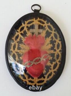 Joli RELIQUAIRE XIXe EX VOTO COEUR DE JESUS Napoléon III CROIX CHRIST Religion