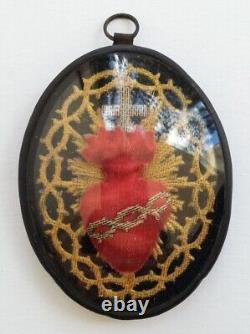 Joli RELIQUAIRE XIXe EX VOTO COEUR DE JESUS Napoléon III CROIX CHRIST Religion