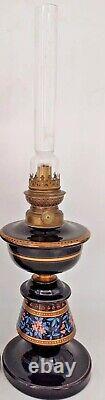 Jolie LAMPE A PETROLE napoléon III Opaline Soufflée Noire & Émaillée XIXè
