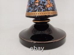 Jolie LAMPE A PETROLE napoléon III Opaline Soufflée Noire & Émaillée XIXè