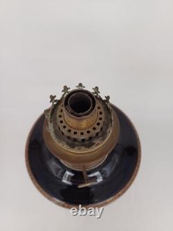 Jolie LAMPE A PETROLE napoléon III Opaline Soufflée Noire & Émaillée XIXè