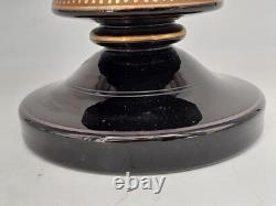 Jolie LAMPE A PETROLE napoléon III Opaline Soufflée Noire & Émaillée XIXè