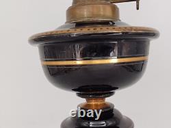 Jolie LAMPE A PETROLE napoléon III Opaline Soufflée Noire & Émaillée XIXè