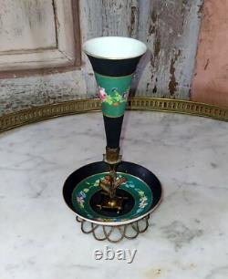 Jolie baguier porcelaine vase cornet bronze laiton XIX ème Napolèon III