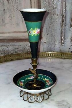 Jolie baguier porcelaine vase cornet bronze laiton XIX ème Napolèon III