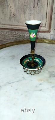 Jolie baguier porcelaine vase cornet bronze laiton XIX ème Napolèon III