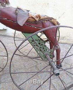 Jouet ancien, cheval tricycle en bois et fonte d'époque fin XIX ème