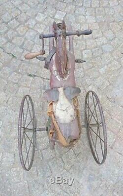 Jouet ancien, cheval tricycle en bois et fonte d'époque fin XIX ème