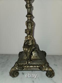 LP68-Lampe à pétrole XIX ème, style Napoléon III, Décor femme romantique