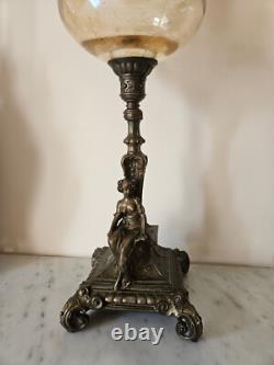 LP68-Lampe à pétrole XIX ème, style Napoléon III, Décor femme romantique