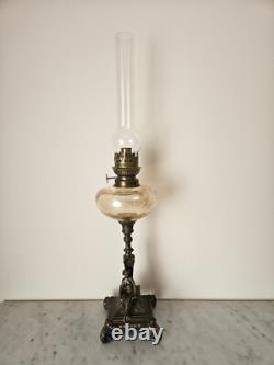 LP68-Lampe à pétrole XIX ème, style Napoléon III, Décor femme romantique