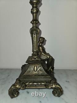 LP68-Lampe à pétrole XIX ème, style Napoléon III, Décor femme romantique