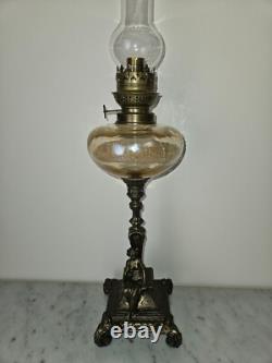 LP68-Lampe à pétrole XIX ème, style Napoléon III, Décor femme romantique