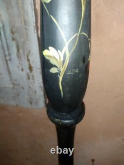 Lampadaire XIX XX ème en bois noirci décor floral peint Signé Style Napoléon III