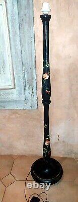 Lampadaire XIX XX ème en bois noirci décor floral peint Signé Style Napoléon III