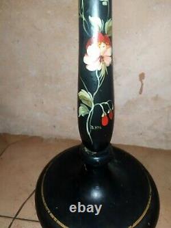 Lampadaire XIX XX ème en bois noirci décor floral peint Signé Style Napoléon III