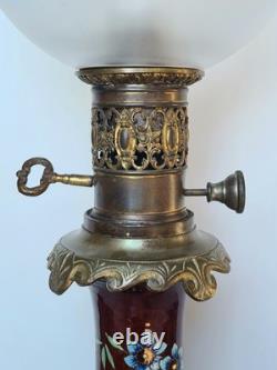 Lampe A Pétrole Ancienne Électrifiée Napoléon III Céramique Émaillée Bronze XIXe