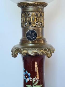 Lampe A Pétrole Ancienne Électrifiée Napoléon III Céramique Émaillée Bronze XIXe