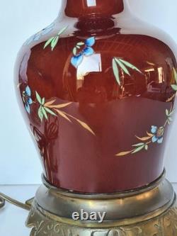 Lampe A Pétrole Ancienne Électrifiée Napoléon III Céramique Émaillée Bronze XIXe