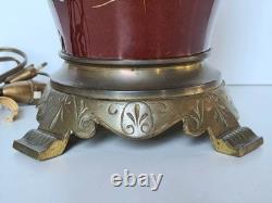 Lampe A Pétrole Ancienne Électrifiée Napoléon III Céramique Émaillée Bronze XIXe