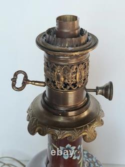 Lampe A Pétrole Ancienne Électrifiée Napoléon III Céramique Émaillée Bronze XIXe