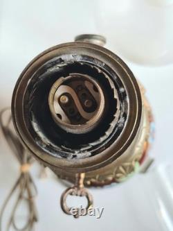 Lampe A Pétrole Ancienne Électrifiée Napoléon III Céramique Émaillée Bronze XIXe