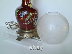 Lampe A Pétrole Ancienne Électrifiée Napoléon III Céramique Émaillée Bronze XIXe