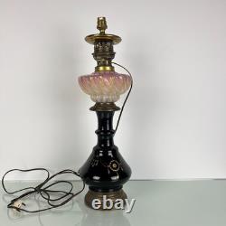 Lampe Napoléon III XIXe siècle doré opaline torsadée irisée Art Nouveau, Legras
