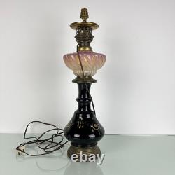 Lampe Napoléon III XIXe siècle doré opaline torsadée irisée Art Nouveau, Legras