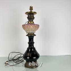 Lampe Napoléon III XIXe siècle doré opaline torsadée irisée Art Nouveau, Legras