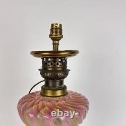 Lampe Napoléon III XIXe siècle doré opaline torsadée irisée Art Nouveau, Legras