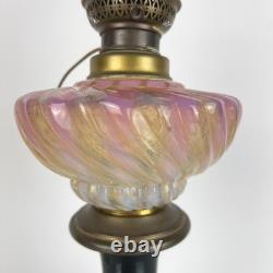 Lampe Napoléon III XIXe siècle doré opaline torsadée irisée Art Nouveau, Legras
