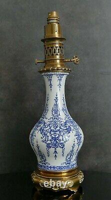 Lampe Pétrole Huile Faience XIXe Napoléon III faïence de Gien Renaissance