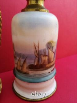 Lampe a huile milieu XIXe Napoleon III porcelaine de Paris décor peint