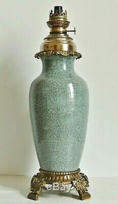 Lampe pétrole XIXe Chine Asie céramique céladon Crackle-Glazed VASE Napoléon III