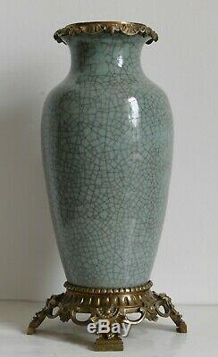Lampe pétrole XIXe Chine Asie céramique céladon Crackle-Glazed VASE Napoléon III
