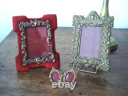 Lot 3 Porte-photo anciens XIXe Napoléon III, laiton Renaissance, rocaille