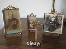 Lot 4 porte photo anciens XIXe laiton Napoléon III Louis XV un rare base ronde
