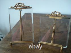 Lot 4 porte photo anciens XIXe laiton Napoléon III Louis XV un rare base ronde