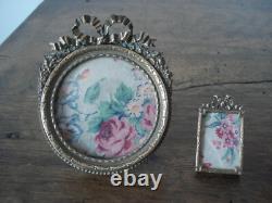 Lot de 2 porte-photo anciens en bronze XIXe Napoléon III noeud Louis XV