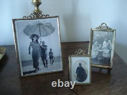 Lot de 3 Porte-photo anciens XIXe bronze laiton Napoléon III, noeud Louis XVI