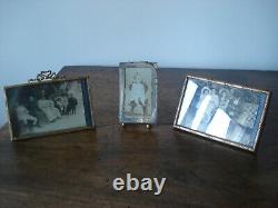 Lot de 4 porte-photo anciens XIX Napoléon III bronze laiton 1 rare avec oiseau