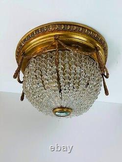 Luminaire Plafonnier corbeille Cristal et Bronze XIXe Napoleon III