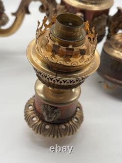 Lustre ancien bronze doré style Napoléon Iii à 3 bras décor rocaille XIXe siècle